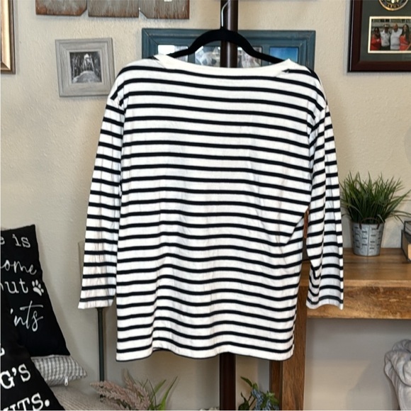 Talbots | Daisy Stripe Drop Shoulder Crewneck Tee in White Blue Size L Large - Picture 5 of 10